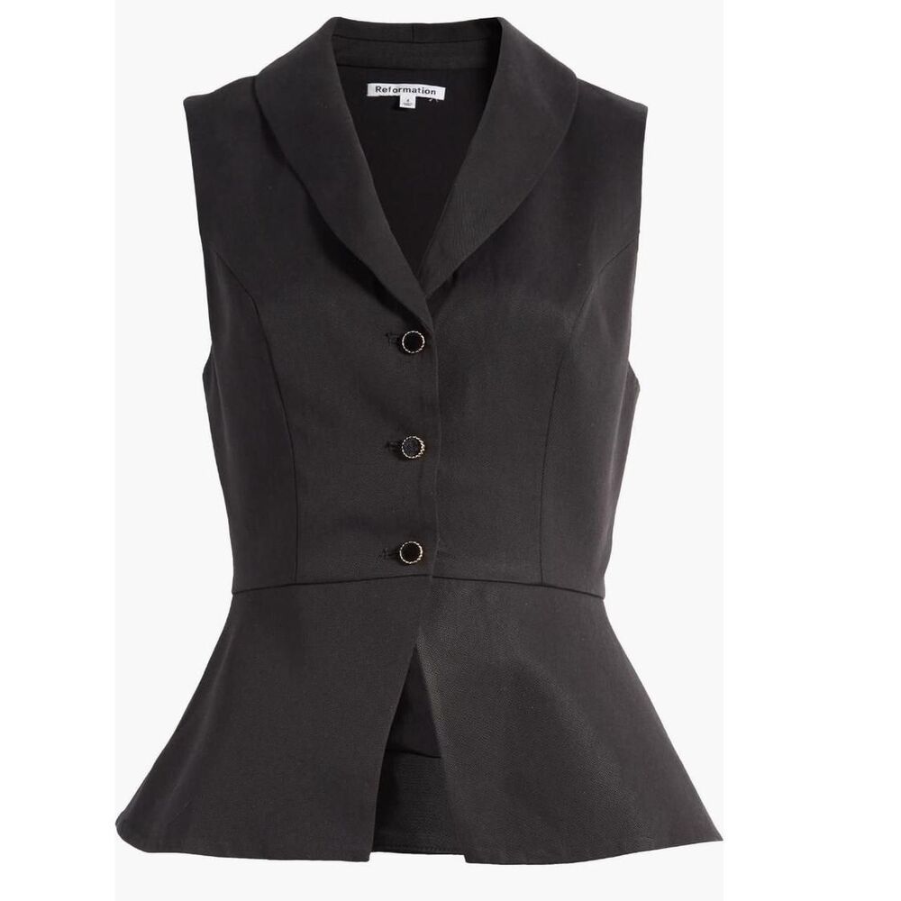 Reformation Chic Black Oakley Button Up Peplum Collared Vest Size 0